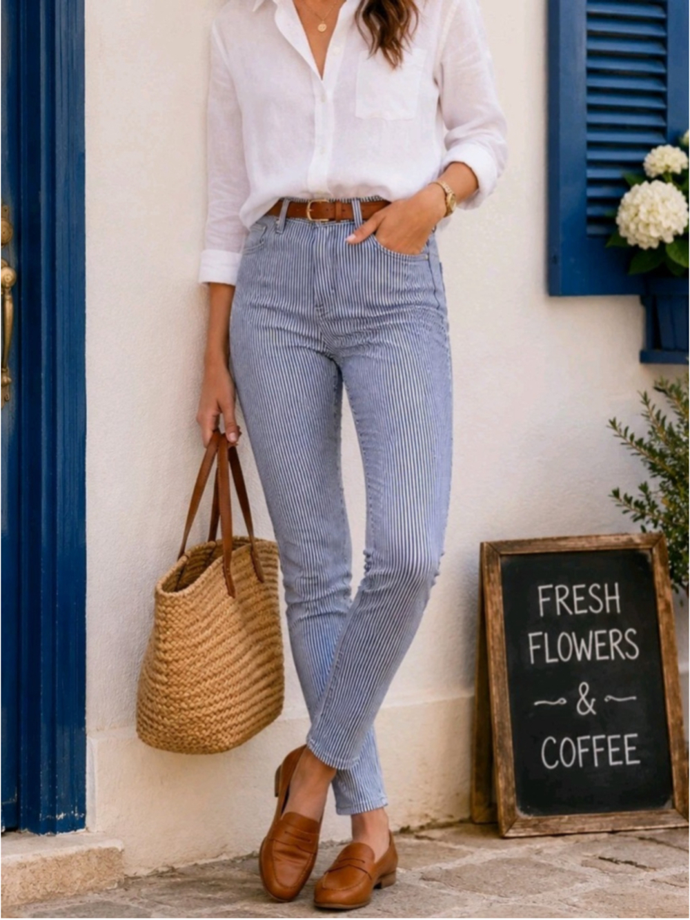 Etica Women's Navy White Railroad Stripe Skinny Jeans Sz Euro 1 26x28 NWT $172